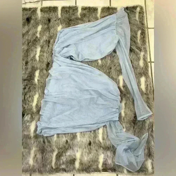 Mistress Rocks Hazy Blue Asymmetric Cutout Dress in Blue size large plus - Picture 10 of 10